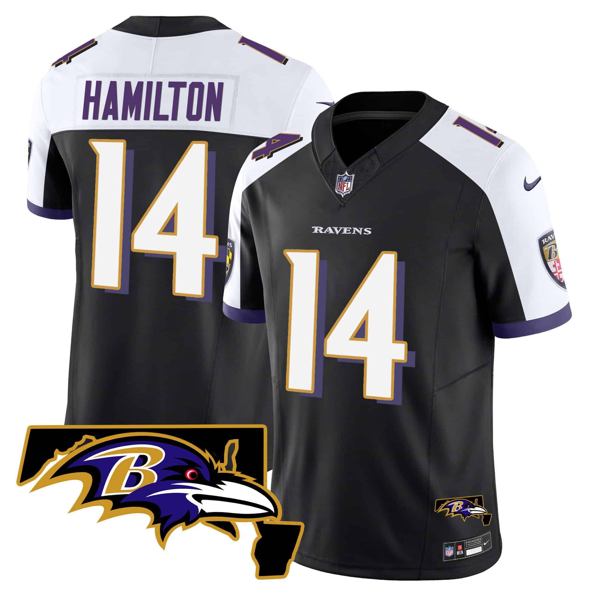 Men Baltimore Ravens #14 Hamilton Black 2024 Nike Maryland Patch Vapor Limited NFL Jersey->indianapolis colts->NFL Jersey